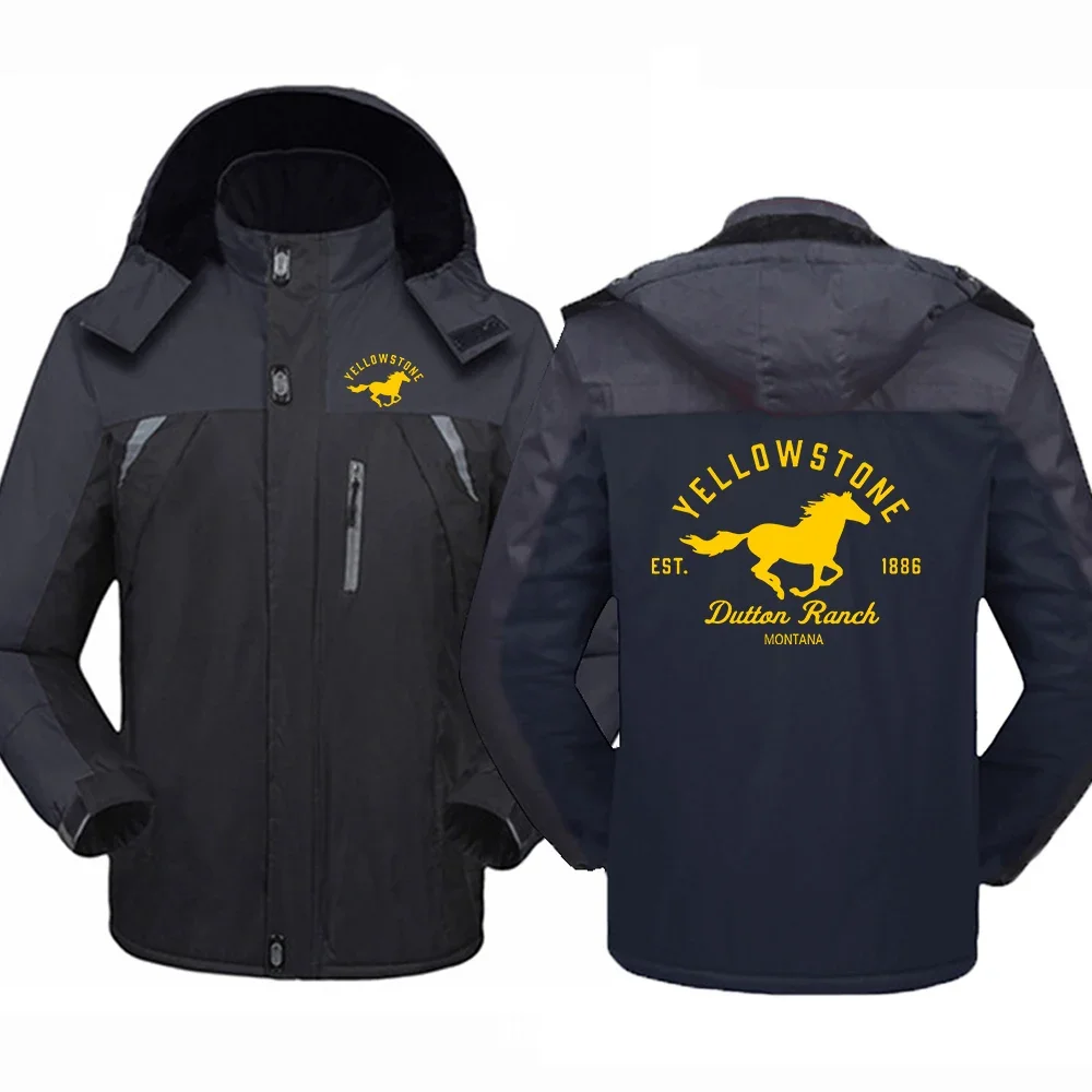 2024 Autunno Bianco Mens Yellowstone Dutton Ranch Movie Logo Stampa Antivento Staccabile Con Cappuccio Addensato Caldo Cerniera Cardigan Cappotto