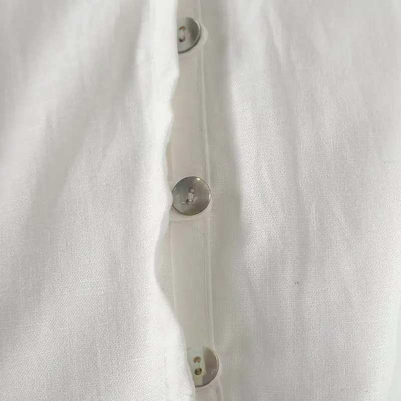 Jenny&Dave Fashion Elegant Ladies Summer Shirt Women Loose Japanese Style Simple Stand Collar Cotton Linen Casual Blouse