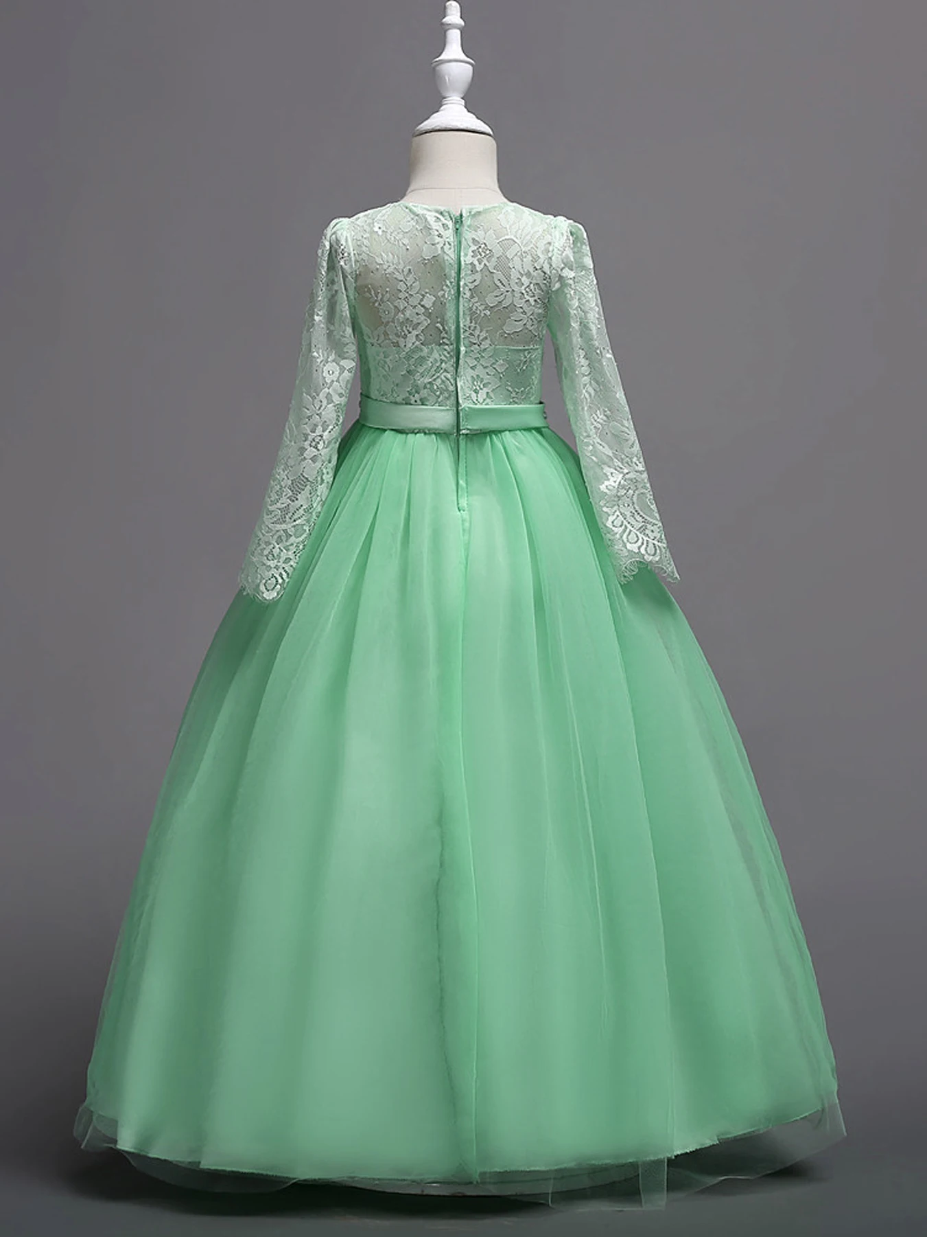 green European and American best-selling children\'s bridesmaid dress lace long sleeved large skirt, flower girl princess dress