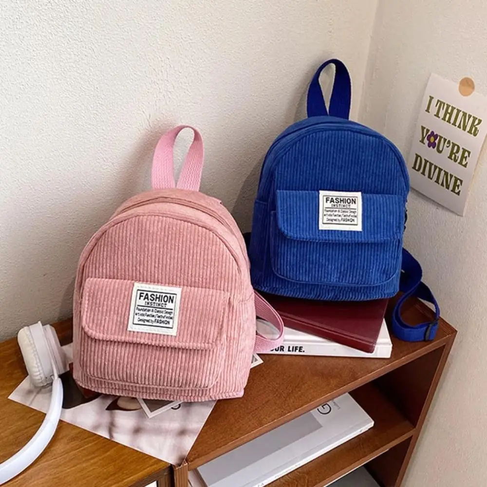 Casual Phone Bags Corduroy Backpack Korean Style Handbag Mini Shoulder Bags Solid Color Rucksack Women School Bags Travel