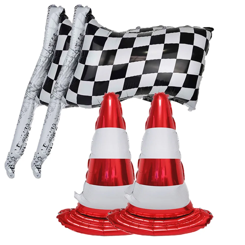 3D Traffic Cone Balloon Self Standing Foil Balloon Race Party Balloon Decoration Large Checkered Flag Balloon