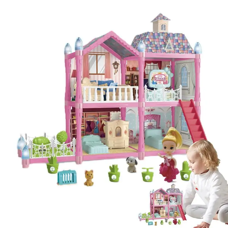 

Girls Castle Playset Villa Toys Little Girls Playhouse Building Playset Educational Light Up Princess Toys Play House For