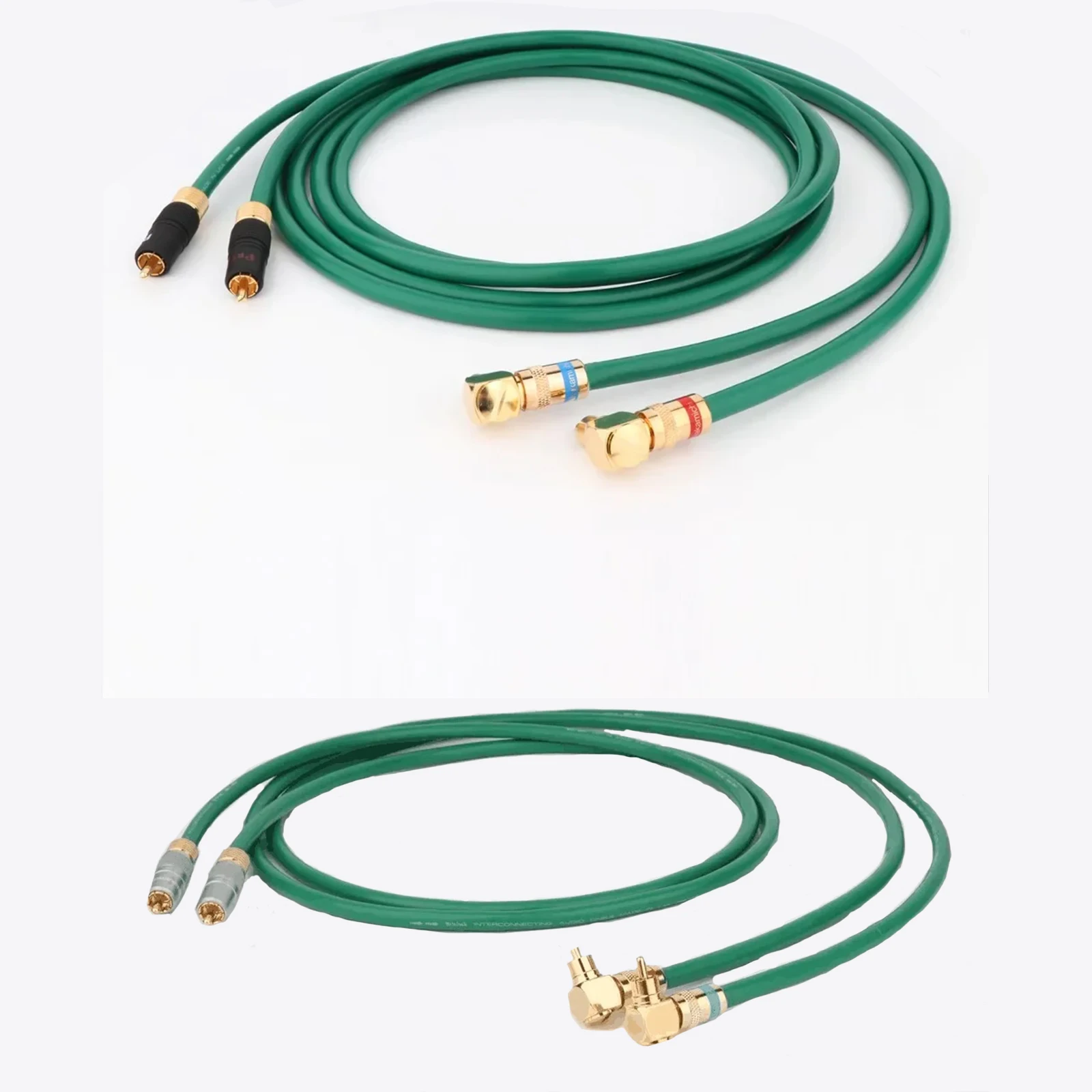 

HIFI Silver-Plated 6N OFC HIFI RCA Male to Male Audio Cable, Gold Plated Plugs Right Angled Extension Cord Green Color Wire