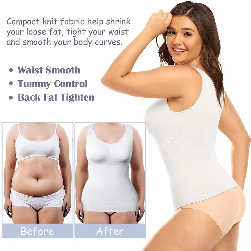 Plus Size Women Shaper Cami with Built in Bra Shapewear Tank Top Tummy Control Camisole Female Slimming Compression Undershirt