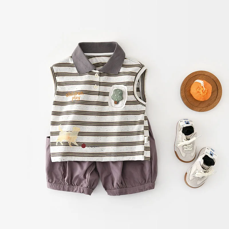 

MILANCEL New Summer Kids Clothes Set 6M-5T Cute Loose Girls Stripe T-shirt+Shorts Ventilate Children Outfit 2PCS Boys Suit