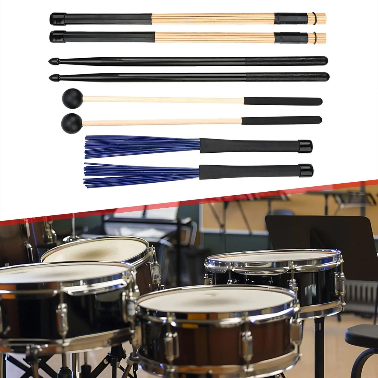 

Drum Sticks Rods Mallets Brushes Set Percussion Instrument Accessories