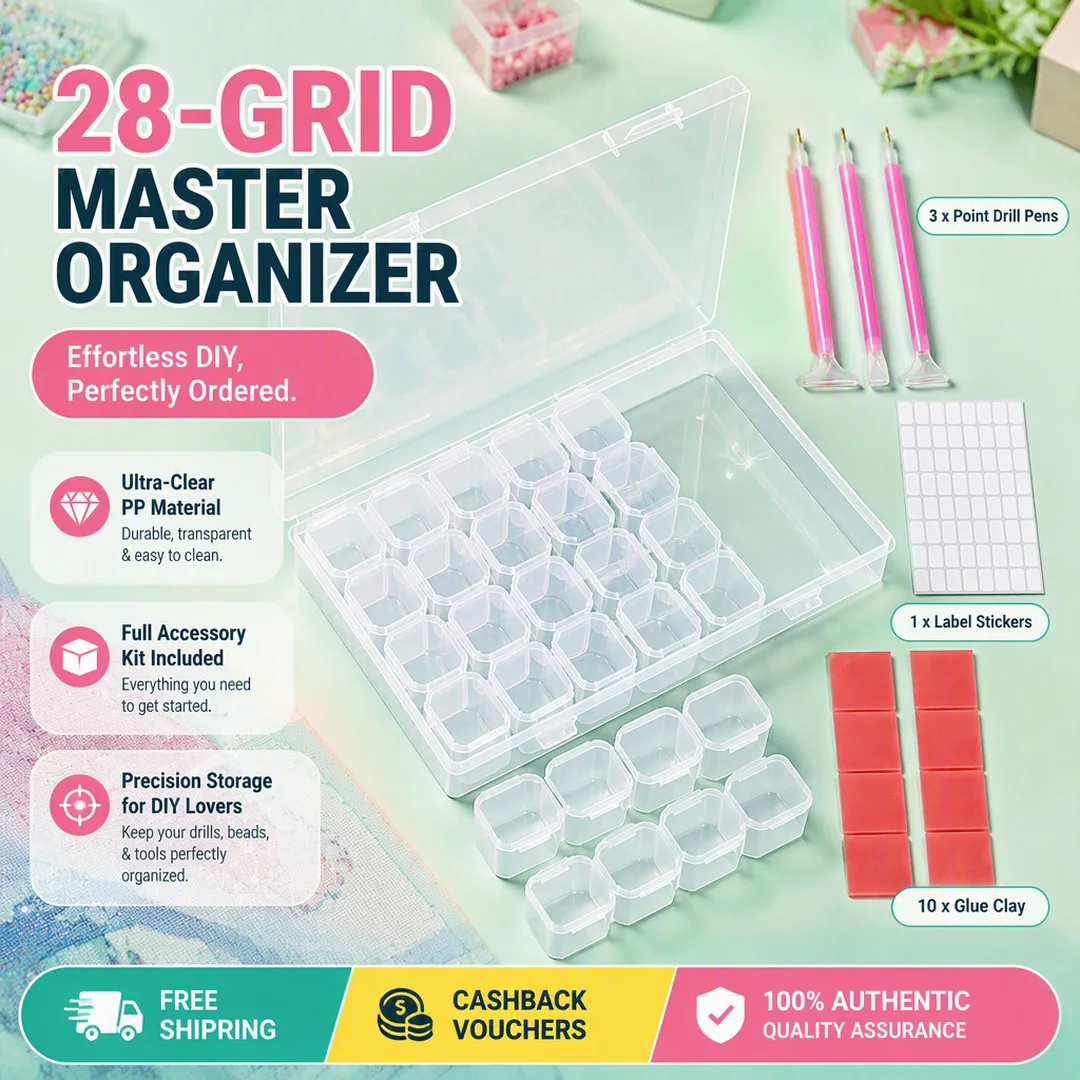 New 42PCS. 28 Grids Diamond Embroidery Box Diamond Painting Cross Stitch Tools Accessory Boxes Case Useful Storage Dismountable