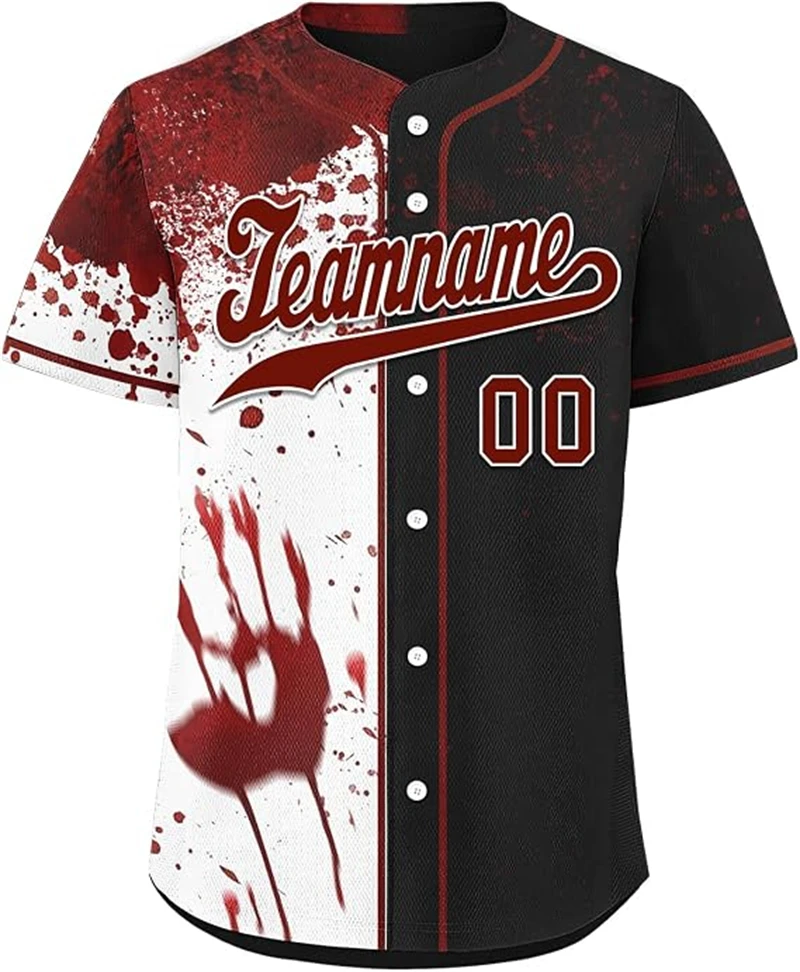 Custom Name Horror Blood Graphic Baseball Jersey Shirt Personalized Short Sleeve Baseball Tops Unisex Halloween Party Uniform
