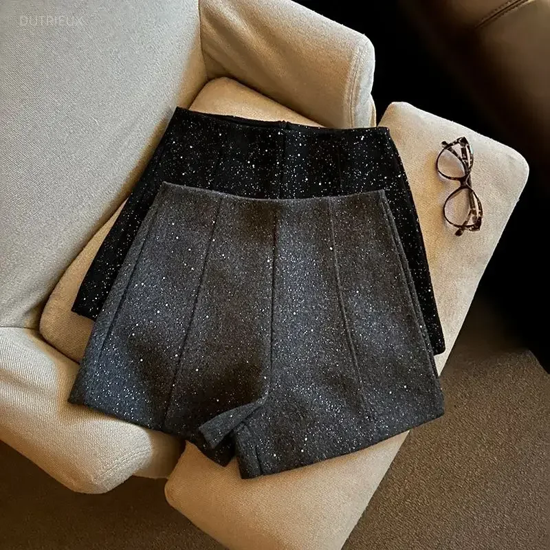 2026 Early Spring New Black Shorts For Women Y2k High Waist A-line Short Pants Fashion Vintage Loose Wide Leg Shorts