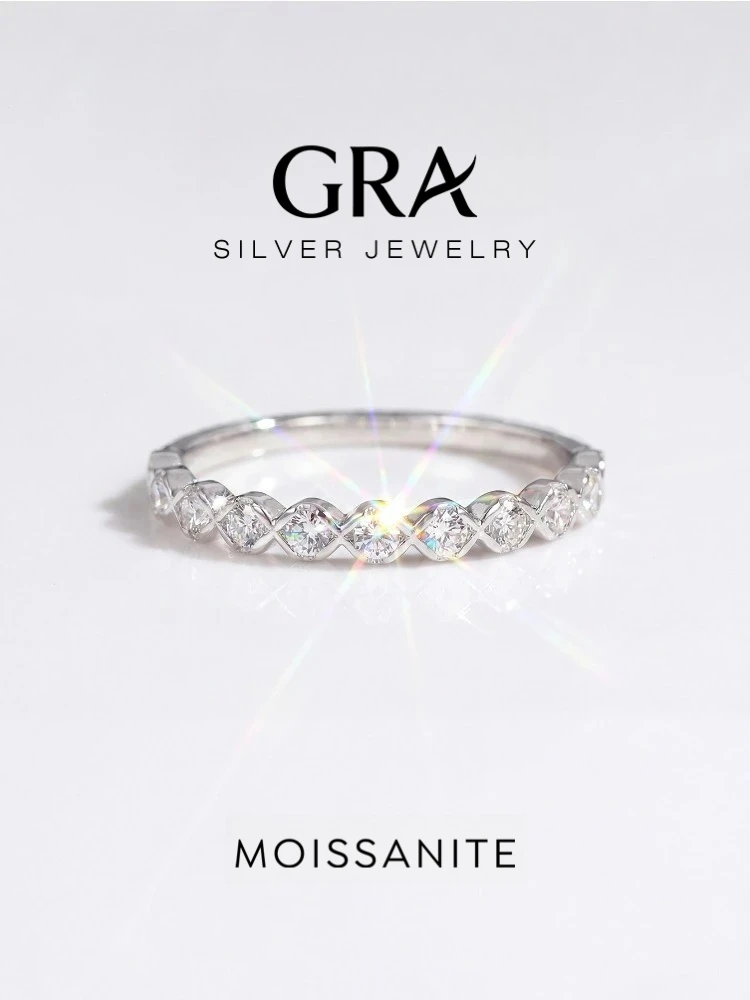 Real Moissanite Diamond Hexagonal Round Sparkling Ring for Women Daily Wear Anniversary 925 Sterling Silver Fine Jewelry