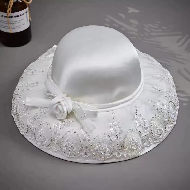 Chapeau haut de forme rétro en dentelle pour femme, élégant, accessoires de fête de mariage, baptême, dame