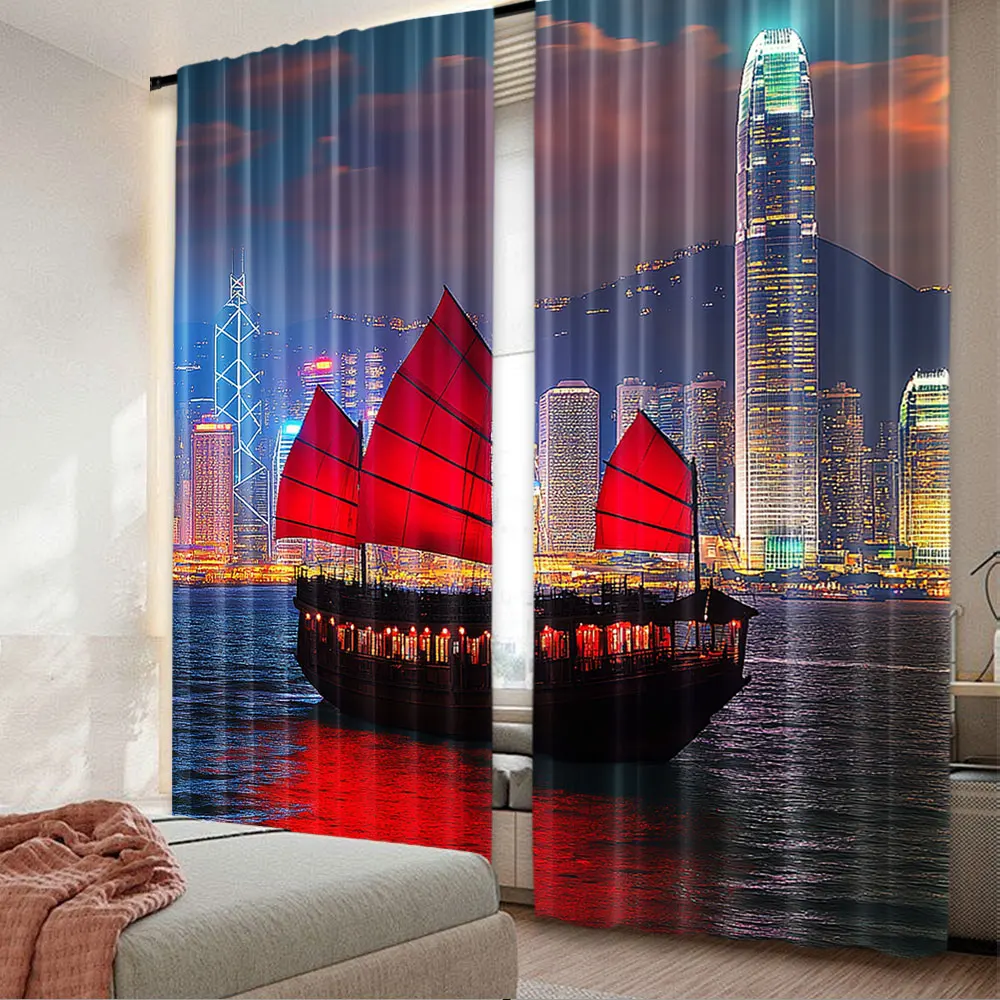 

2Pcs Famous Big City Hong Kong City Skyline Cruise On River Night View Suitable For Living Room Bedroom And Many Other Occasions