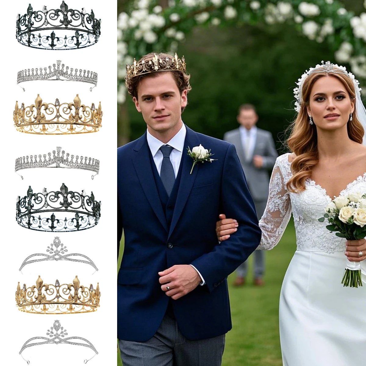 

Mori Style Sweet Alloy Rhinestone Couple Crown Set Fashion Baroque Crystal Bridal Tiara Hair Accessories Party Headwear