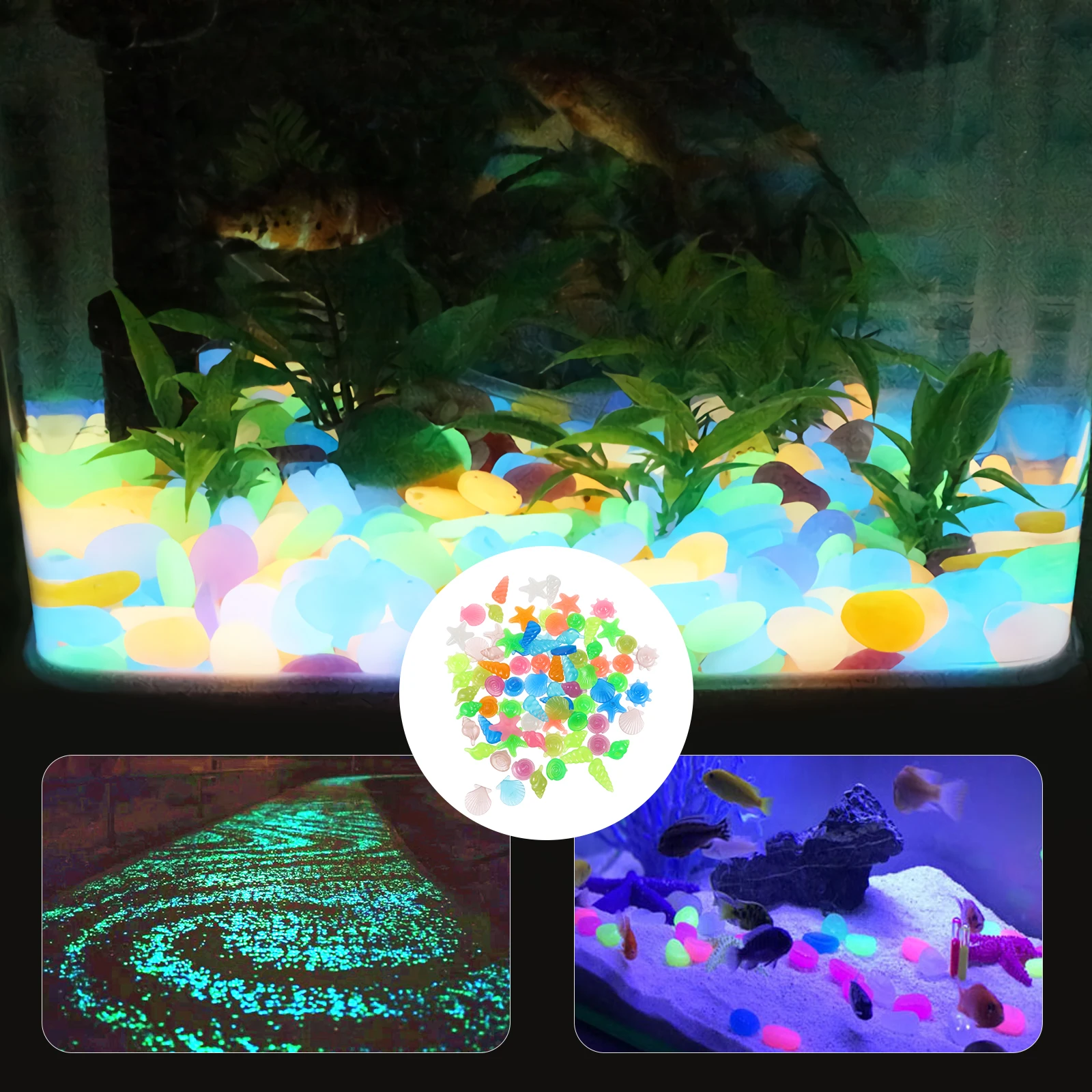 

160pcs 2 Packs Stones Luminous Pebbles Fish Tank Aquarium Decorative Rocks Landscape Pool Path Villa Luminous Rocks