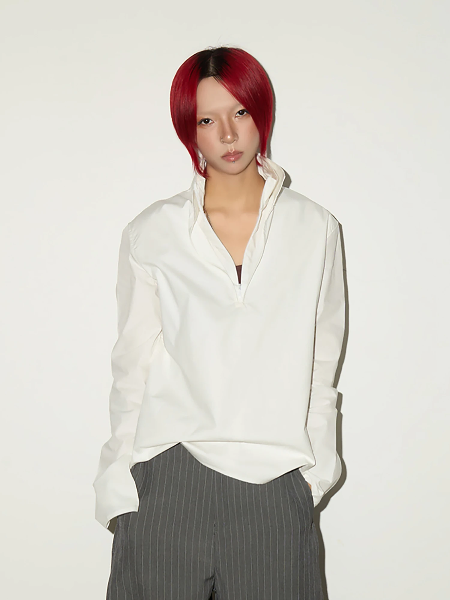 

Женская футболка MICHINNYON в американском стиле, имитация двухслойного дизайна, с молнией, премиум-качество, из хлопка, длинный рукав