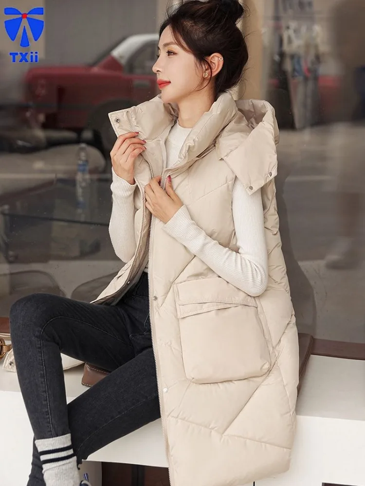 

Women's Mid-length Vertical Collar Hood Character Loose Casual Elegant All-match Thickened Warm Vest Fashionable Waistcoat