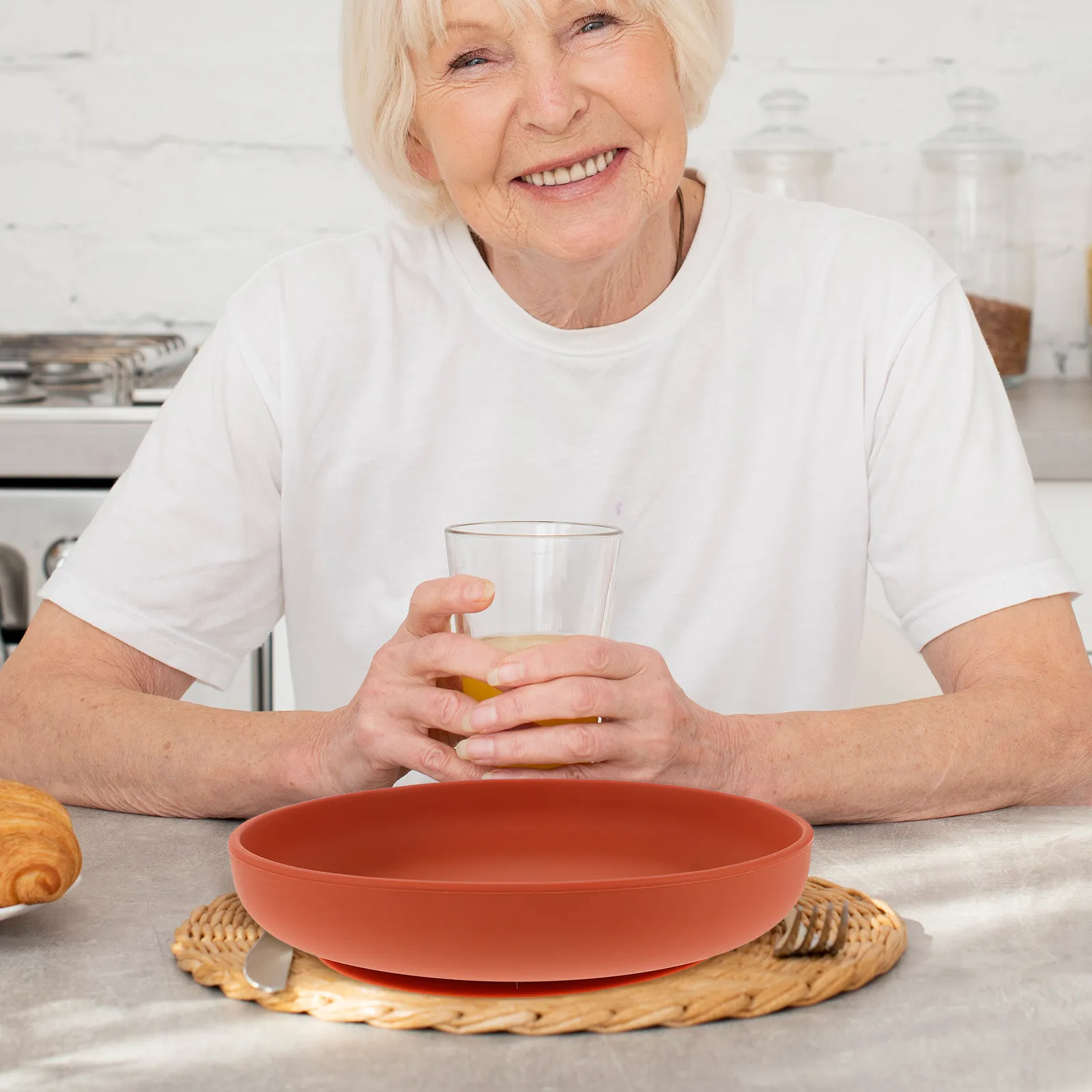 Silicone Spill-Proof Suction Plate Non-Slip Elderly Dining Bowl for Independent Eating Adaptive Tableware for Seniors and
