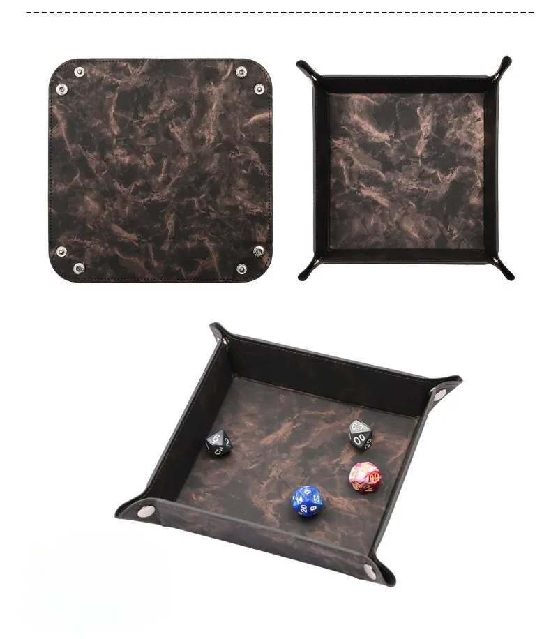 New Minimalist Style Pu Leather Dice Tray Four Corners Folding Game DND Dungeon with Dragon Dice Tray Storage Tray - Medium