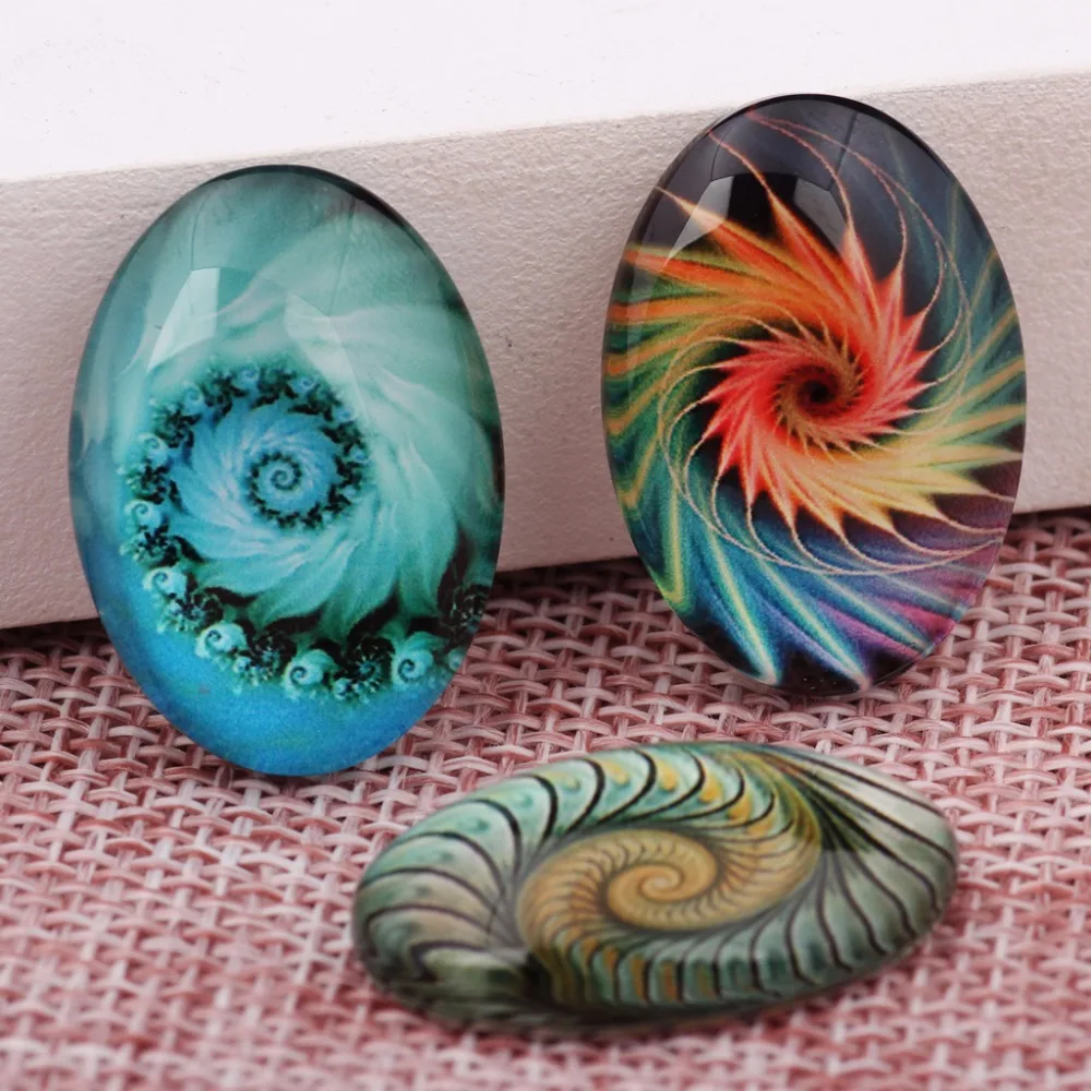 onwear 20pcs handmade mixed fractal photo oval glass cabochon 18x25mm 30x40mm diy flatback jewelry findings for pendant necklace