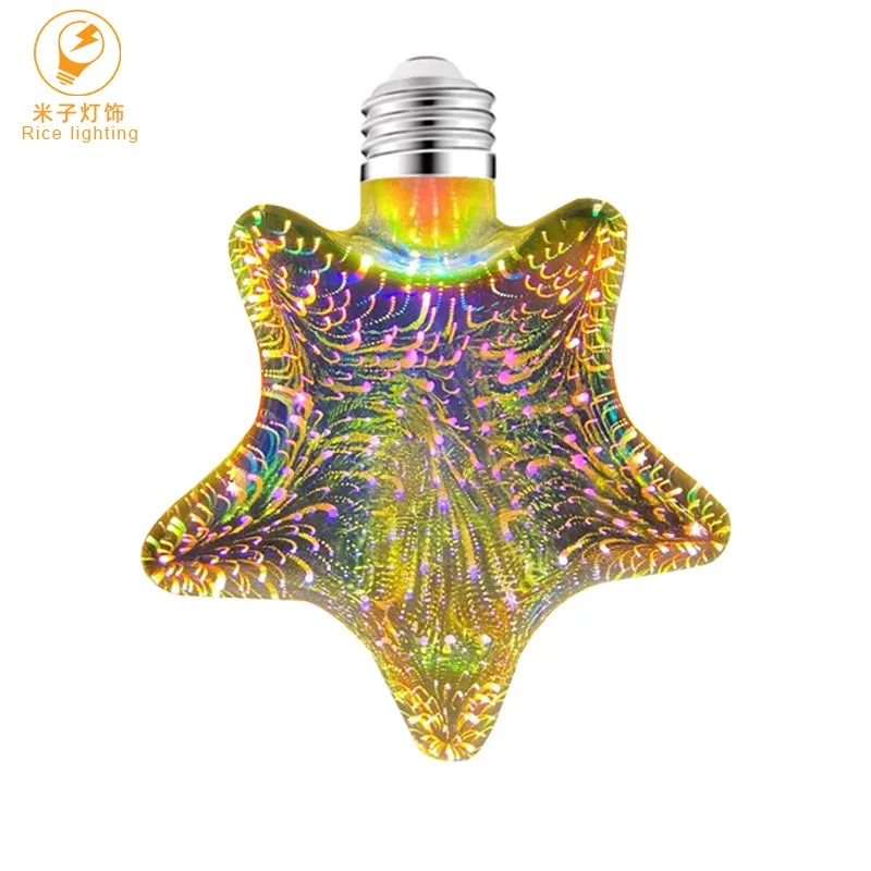 3D Light Bulb LED Colorful Internet Celebrity Art Light Bulb E27 Peach Heart Creative Colorful Starry Sky Ball Bubble Lamp