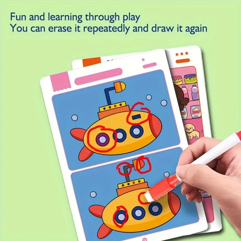 Find Differences Card Game Reusable Cartoon Educational Puzzle for Kids Three Difficulty Levels for Focus Attention Training view 4