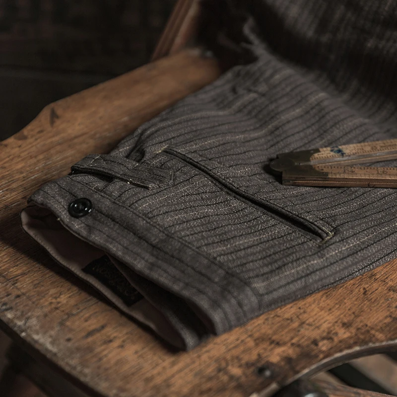 Rugged Bronson Vintage Striped Work Pants Men\'s Loose Casual Trousers High Waist No Stretch Youthful Energy All Seasons