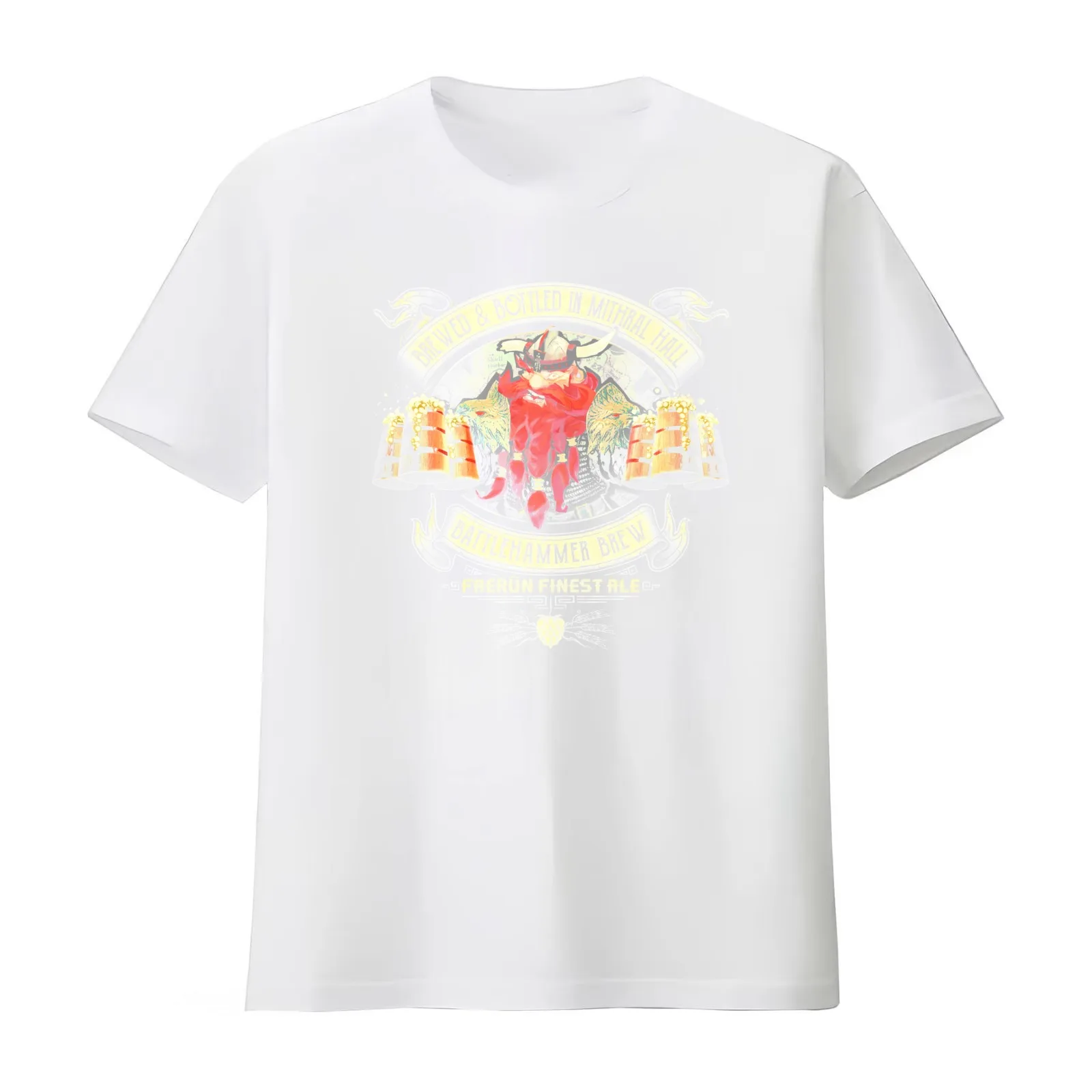 Mithral Hall Battlehammer Brew Bruenor Faerun Dwarf Fourthpeak Frost Hills T-Shirt Summer Casual Cotton Tee Unisex Men Women