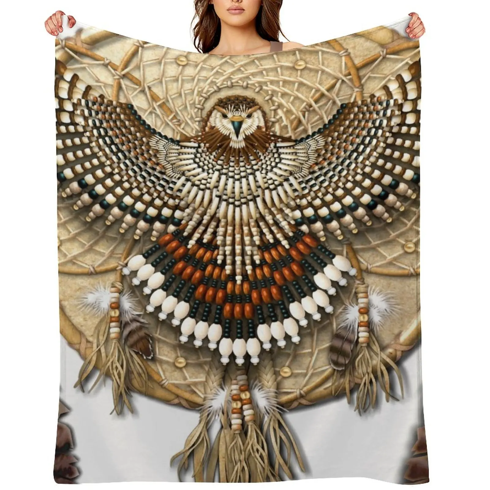 

Red-Tail Hawk Dreamcatcher Mandala Throw Blanket Heavy Furrys Blankets For Sofas Sofas Blankets