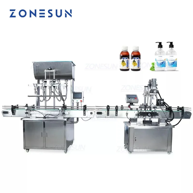 ZONESUN pneumatique jus désinfectant huile automatique miel plastique bouteille ronde liquide vis remplissage Machine de capsulage