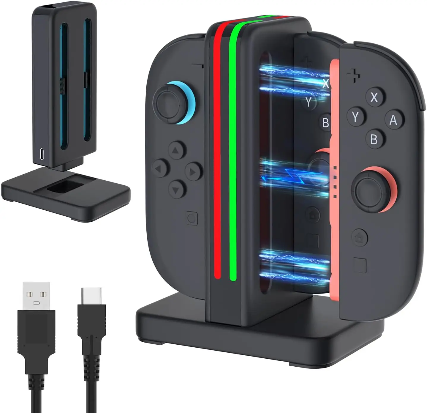 

4-in-1 Charging Grip for Nintendo Swicth 2 Joy-Cons Portable Charging Dock for Joy-PADs with USB-C Cable Charging Inducator