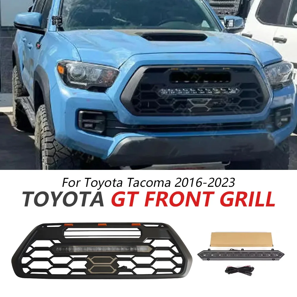 

GT Front Grille For Toyota Tacoma SR SR5 2016-2023 Front Mesh with LED Light Strip Mesh Body Kit Upgrade Car Accessories