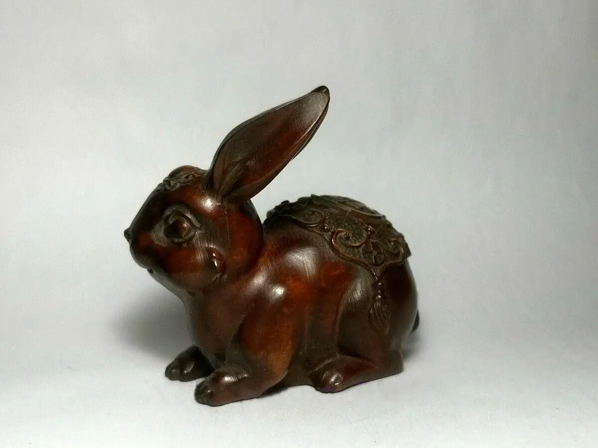 Japanese boxwood hand carved vivid rabbit Figure statue netsuke collectable gift