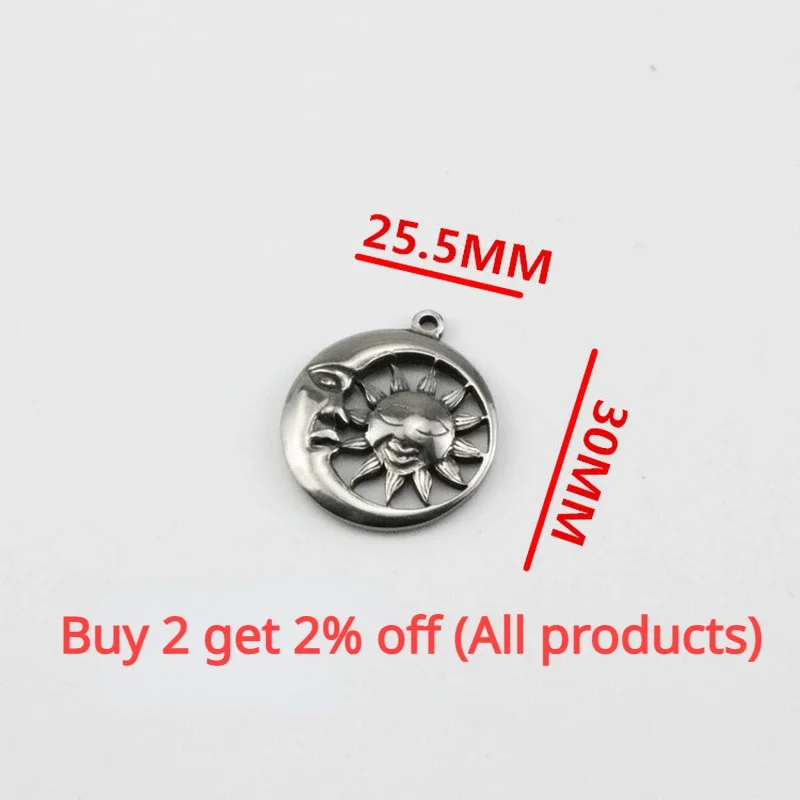 WZNB 3Pcs Moon Sun Charms for Jewelry Making Stainless Steel Round Pendant Diy Witch Earring Necklace Accessories Supplies