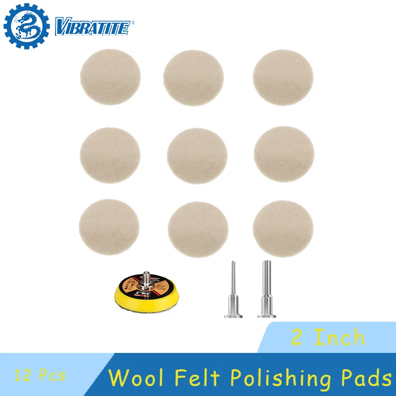

Полировальные подушечки из шерстяного фетра, 2 дюйма, 12 шт., с адаптером шлифовальной подушечки для полировки стекла, пластика, металла, мрамора, скруббера для кузова автомобиля