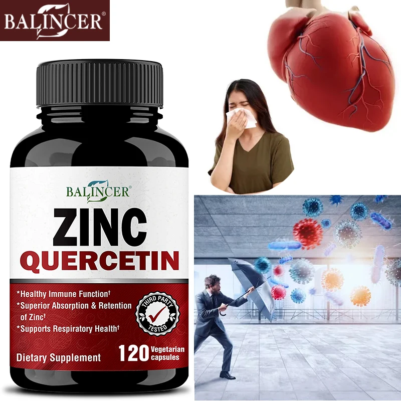 Zinc Quercetin 120 Veggie Capsules - Immune System Function, Cardiovascular, Antioxidant, Supports Respiratory Health