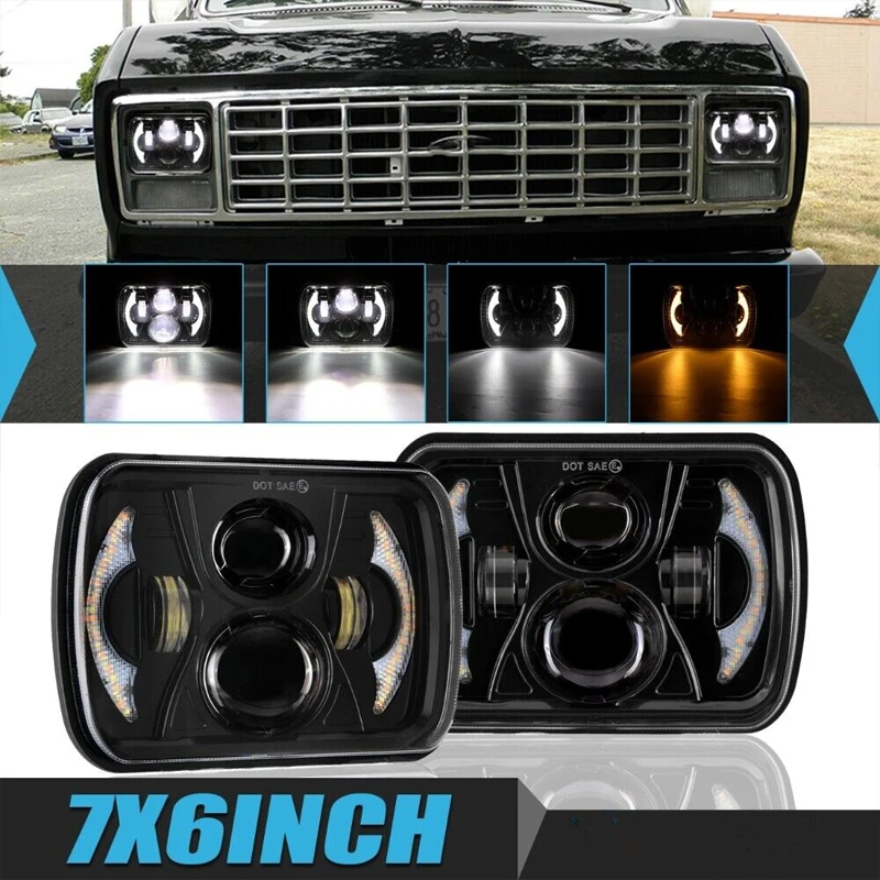 

Square LED Headlight 7x6 5x7 ChromeReflector Sealed Beam Replacement Motorcycle 7 inch Headlight DRL For Cherokee XJ YJ MJ