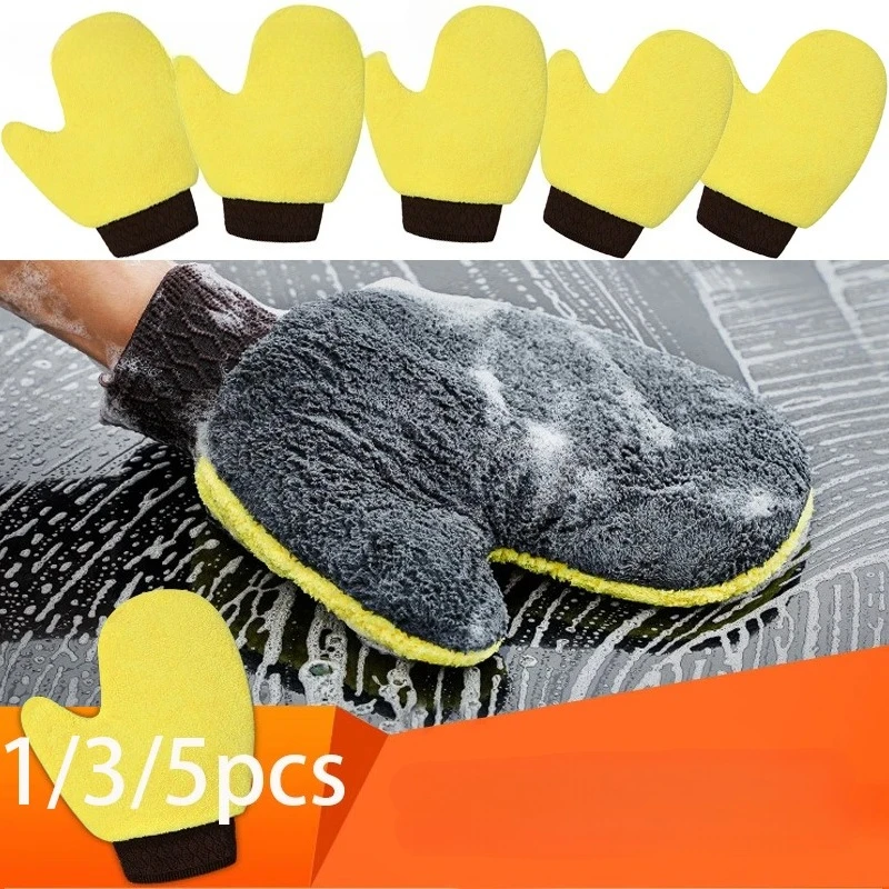 1/3/5 Stück Mikrofaser-Autowaschhandschuhe, doppelseitige Korallenfleece-Polierhandschuhe für die Autowäsche und die Reinigung zu Hause