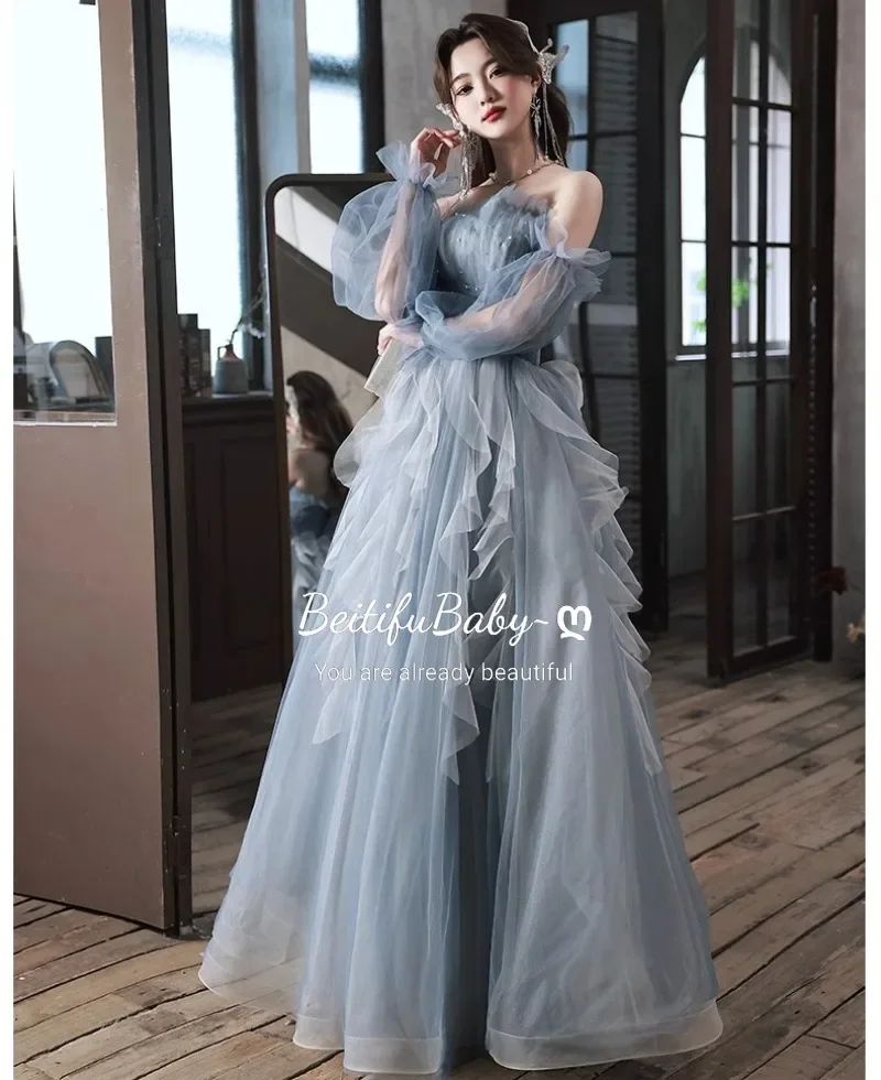 

Customized Evening Dress for Women Princess Style Strapless Separate Sleeves Lace-up Banquet Ball Gown Formal Dresses Vestidos