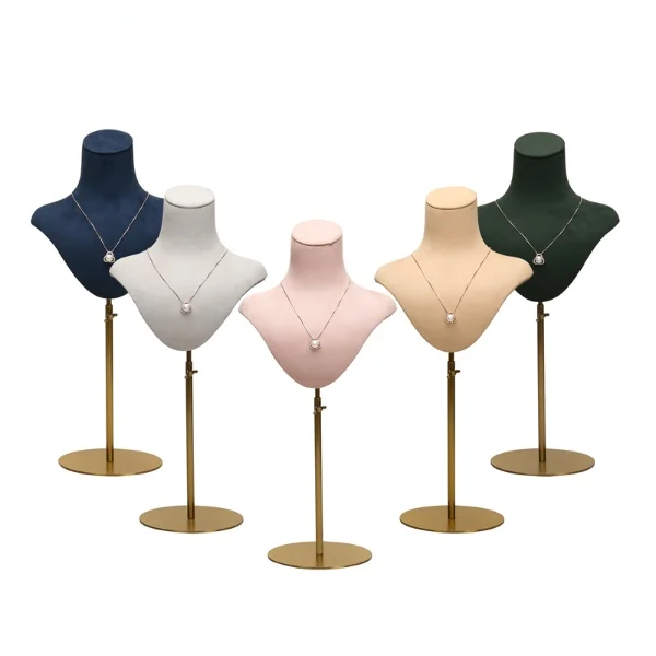 Velvet-like leather jewelry display stand for necklaces, suitable for window display, with a jewelry storage function.