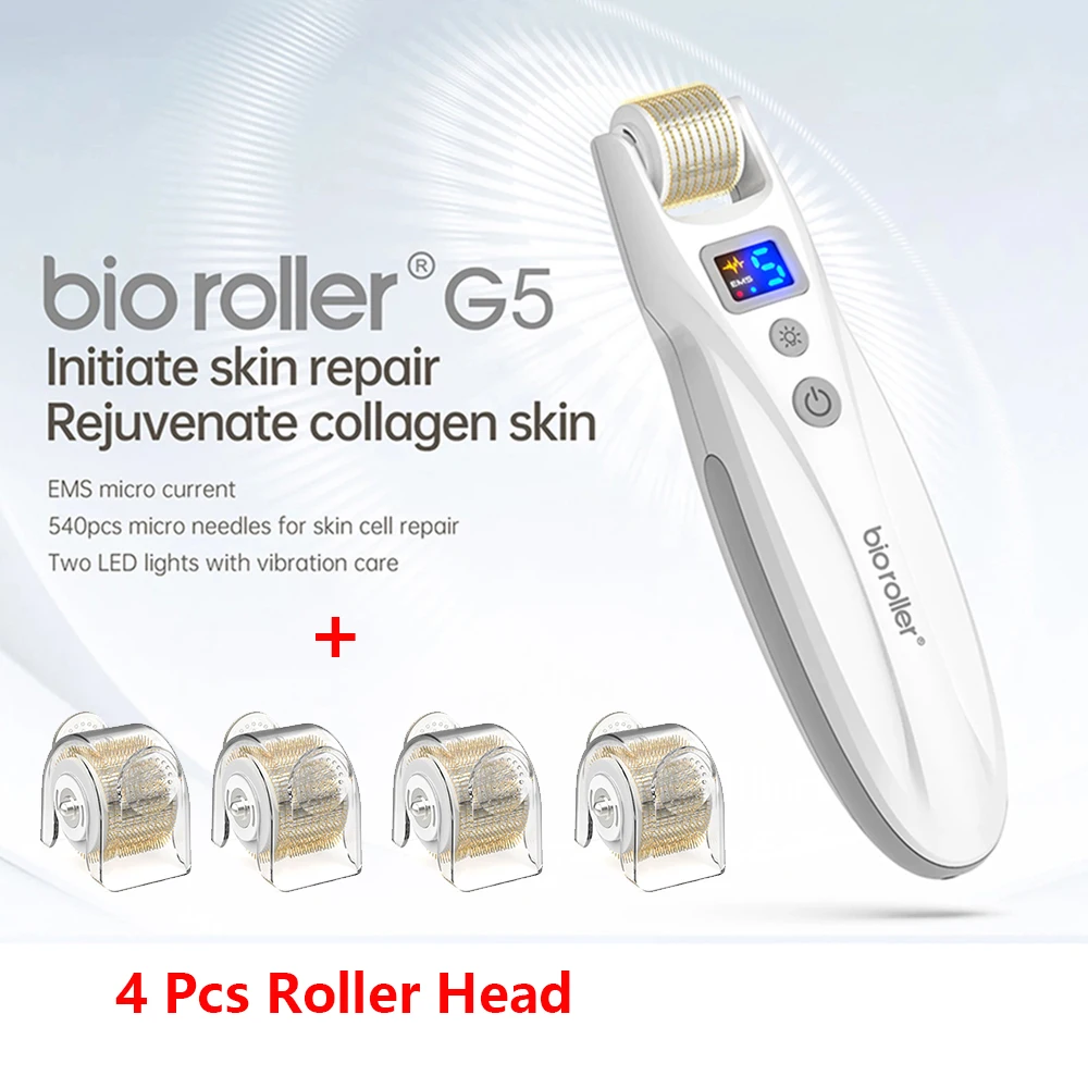 

Bio Roller G5 Microcurrent Microneedling Roller Red Light Therapy Vibrator EMS Facial Machine Dermaroller For Beard Hair Growth