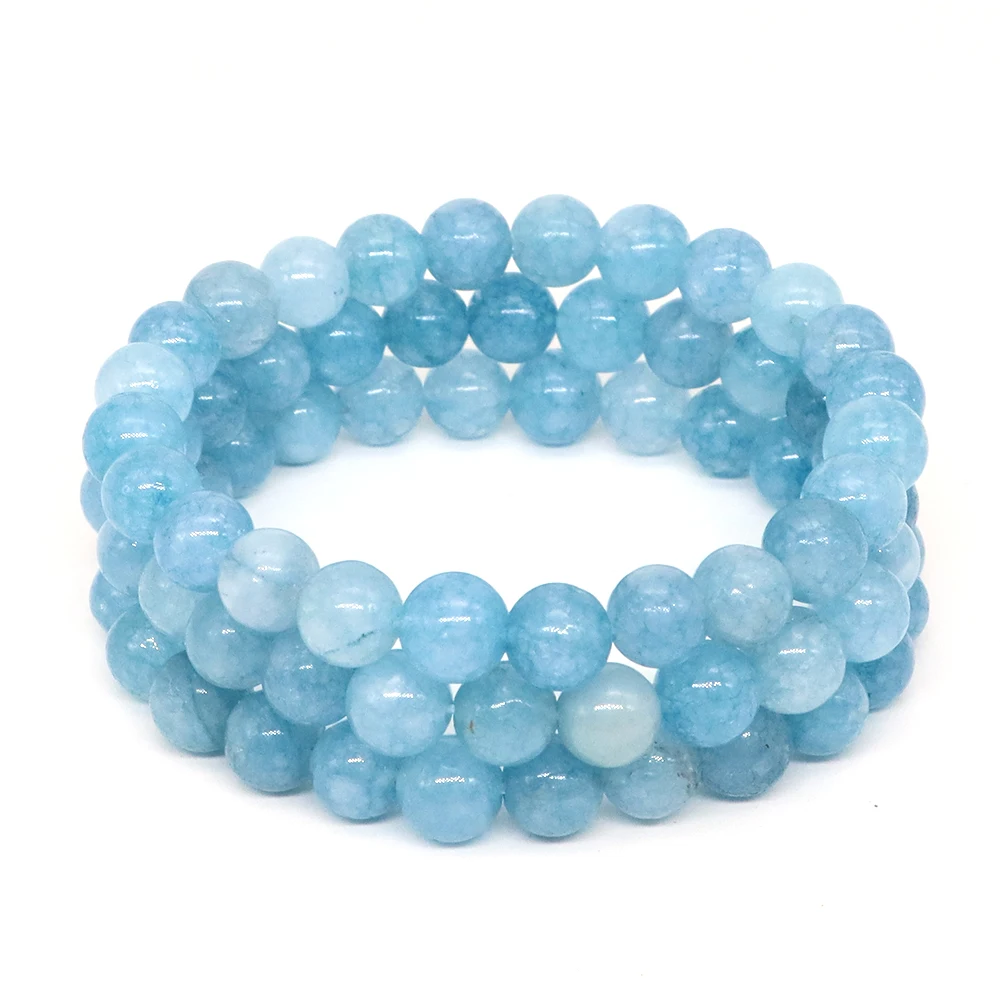 Fashion Natural Aquamarine Quartz Bracelet Men and Women Yoga Meditation Charm Jewelry Healing Elastic Rope Couple Bead 6/8/10mm