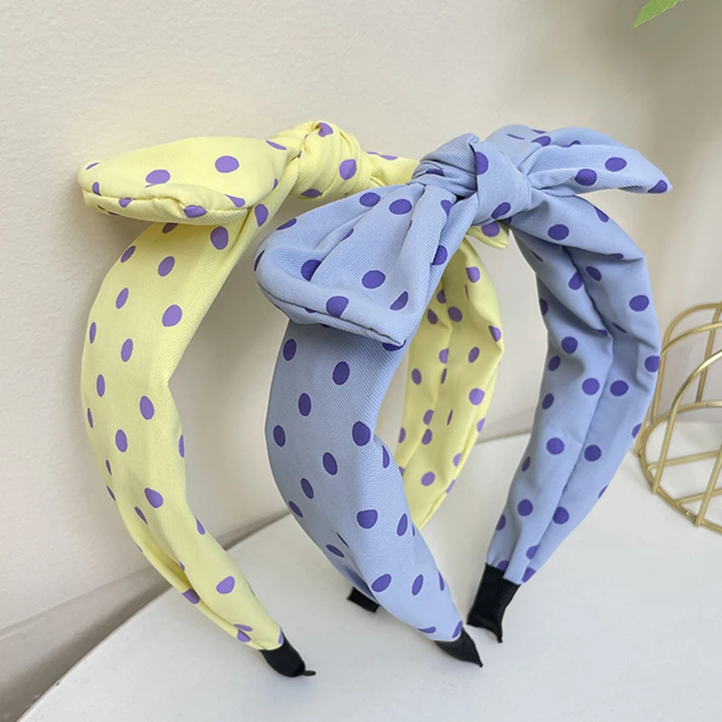 Korean Version Of Polka Dot Bow Fabric Hairband Women\'s Fashion Classic Sweet And Cute Square Rabbit Ears Wide Brimmed Headband