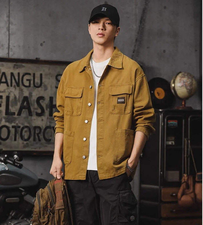 

Men's American Retro Denim Jacket Casual Lapel Workwear Jacket