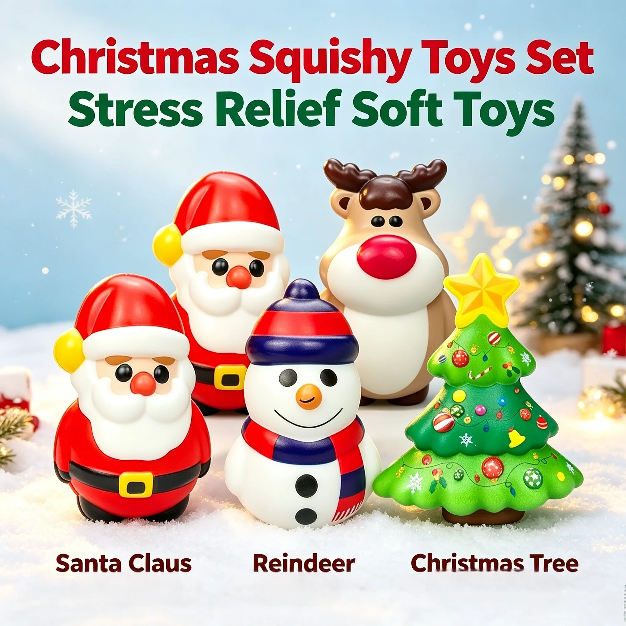PU Slow Rebound Squishy Toy Santa Claus Reindeer Squeeze Stress Relief Doll Novelty Christmas Decor Creative Holiday Gift