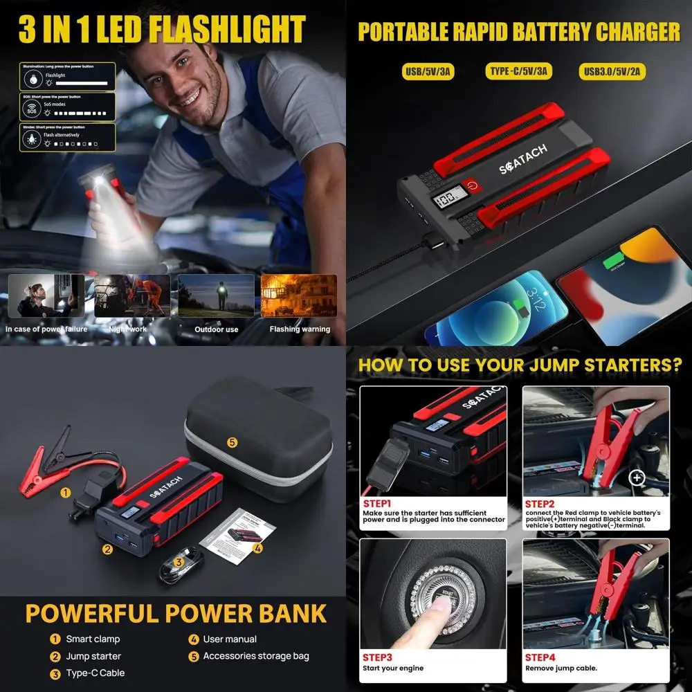 

3500A Jump Starter,12V Car Jumper Starter (up to 10.0L Gasoline and 8.0L Diesel Engine),12V Portable Jump Box with Jumper Cables