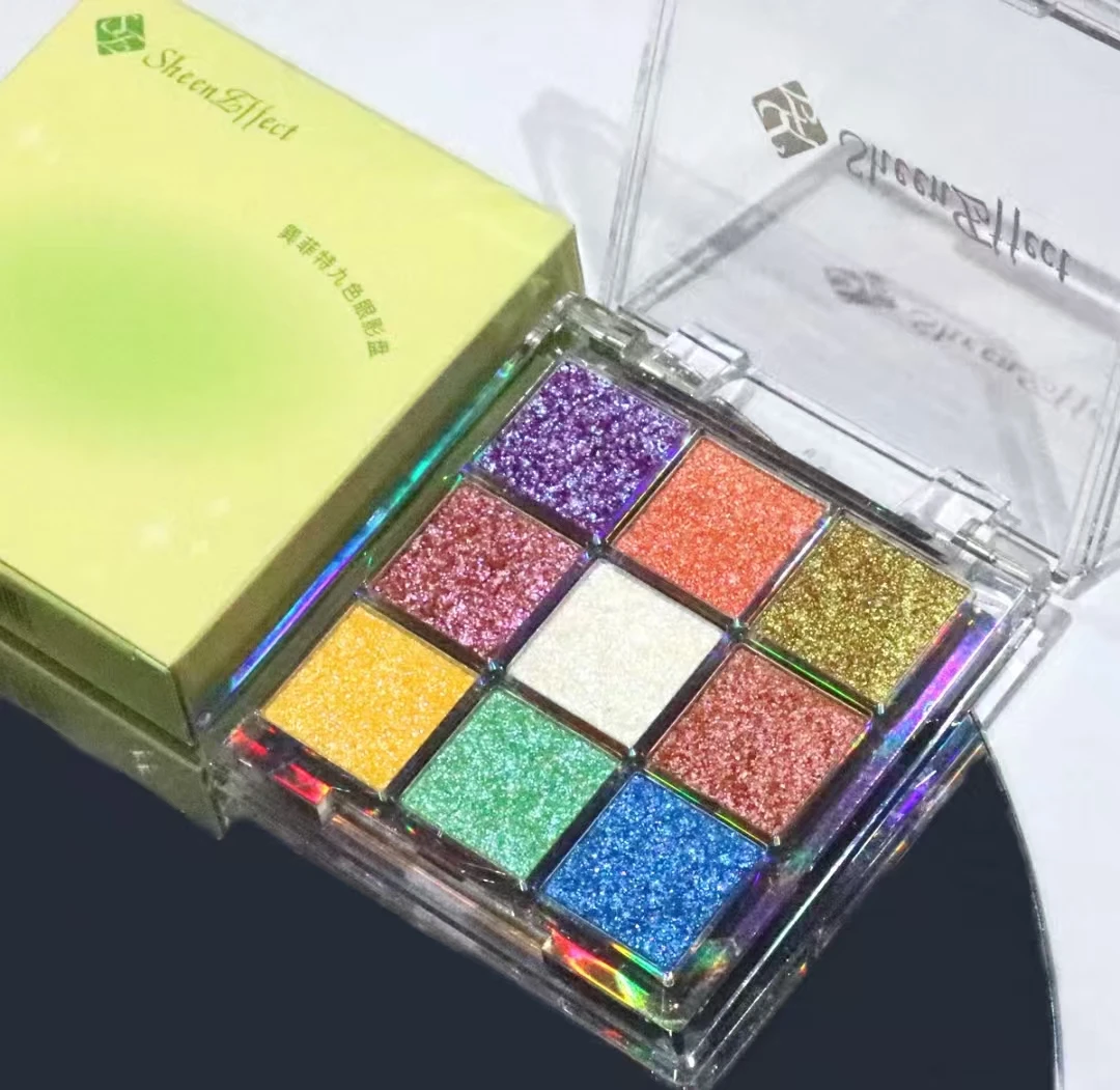 Sheeneffect 9-kleuren oogschaduwpalet Poeder Glitter Shimmer Chameleon Mengbaar Fijne flits Gemakkelijk te dragen oogmake-up