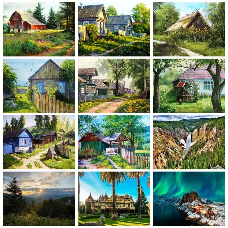 

PhotoCustom Oil Painting By Numbers Countryside Scenery Full Kits Diy Painting By Number Painting Artwork