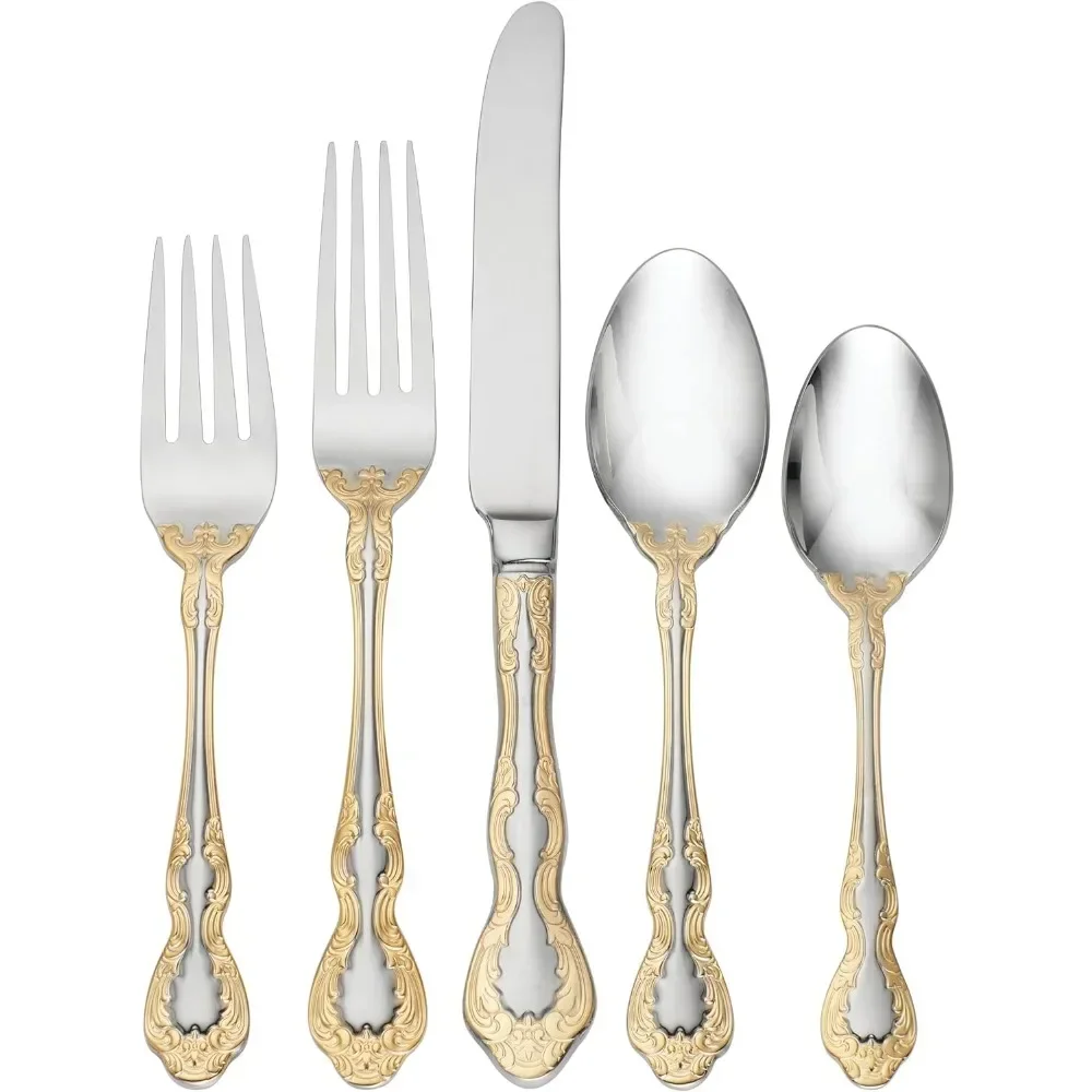 

Golden Mandolina 45 Piece Fine Flatware Set, Service for 8, 18/10 Stainless Steel, Silverware Set, Dishwasher Safe