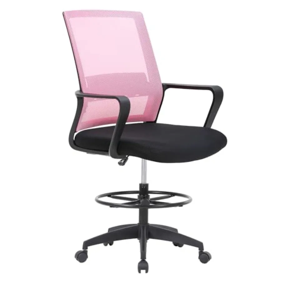 

Light Pink Tall Drafting Chair with Mesh Back Adjustable Swivel Rolling Office Chair for Standing Desk with Lumbar Support Arms