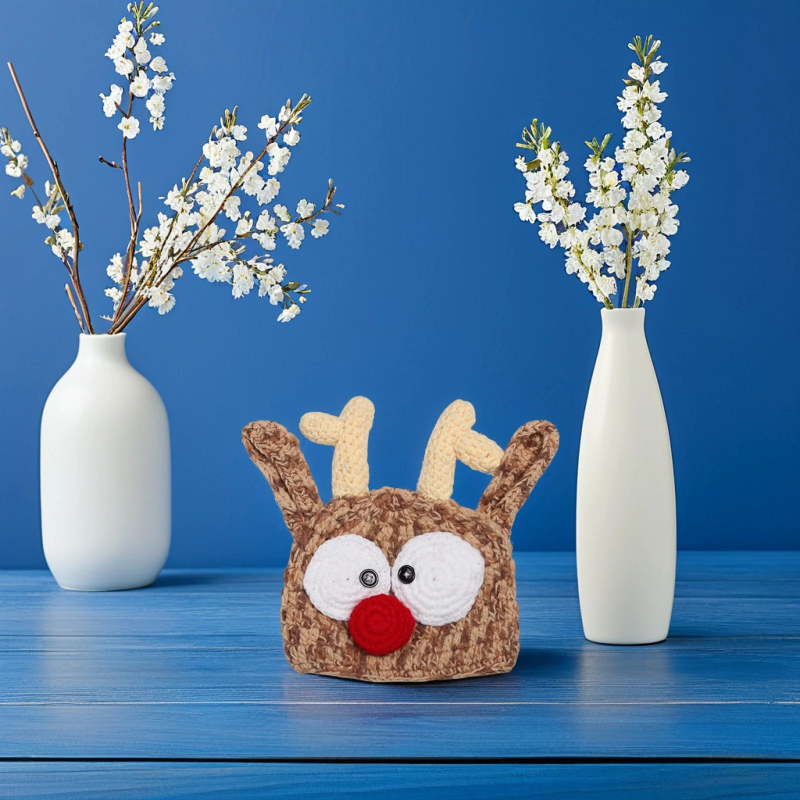 

Knit Reindeer Hat Baby Handmade Crochet Antlers Adorable Design Comfortable Wear Warm Head Durable Winter Reindeer Hat